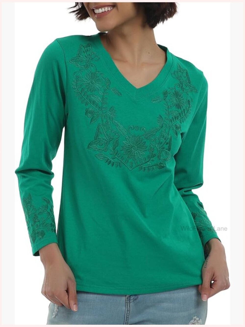 Mexican Embroidery Peasant Blouse Long Sleeve Boho Top